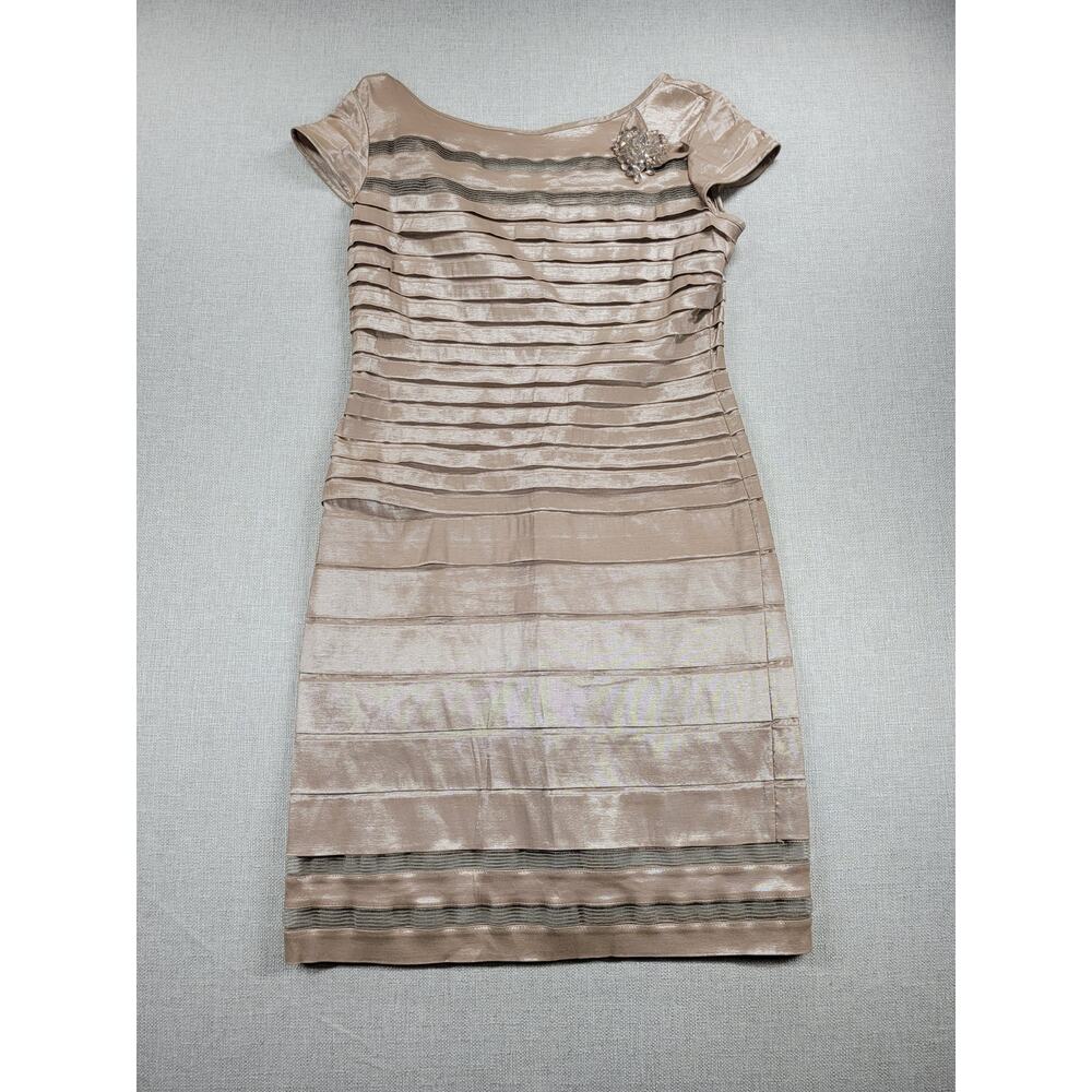 KM Collections by Milla Bell Womens Dress Size S Tan Satin Lace Trim Cocktail